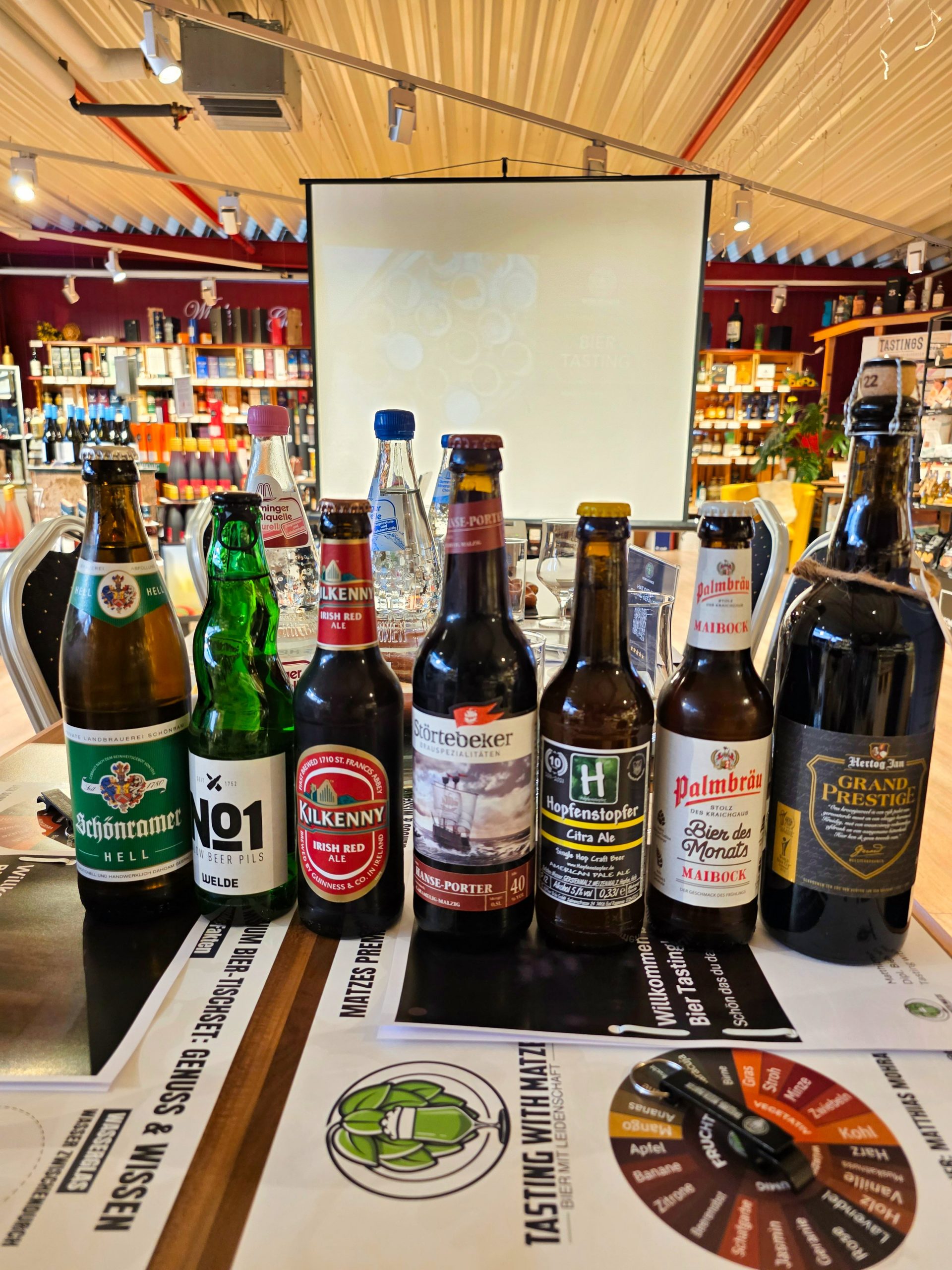 Das Flaschen Line-up für das Bier Tasting Eppingen im Getränkemarkt Scherer